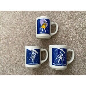 Vintage Morton Salt Collectible Coffee Mug Cup When It Rains It Pours - Set of 3